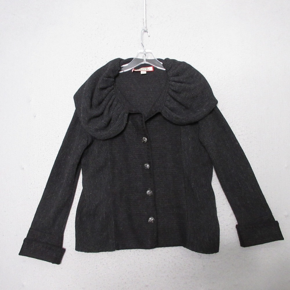 Beyond Threads Cardigan Alpaca Wool Gray Ruched Shawl Collar Peru Quiet Luxury